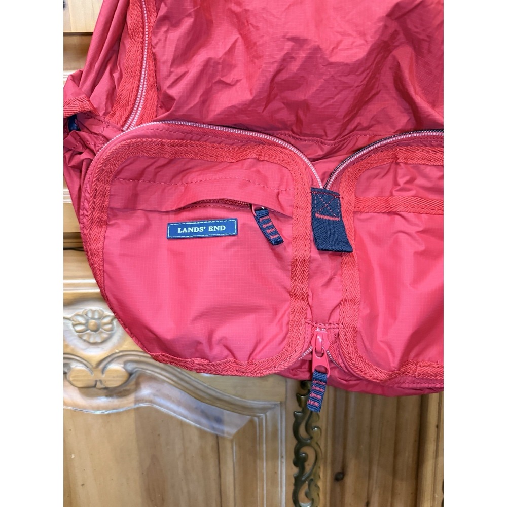 Lands End Packable Backpack Red Blue Black Lightweight Ripstop Nylon Travel Bag - Picture 3 of 13